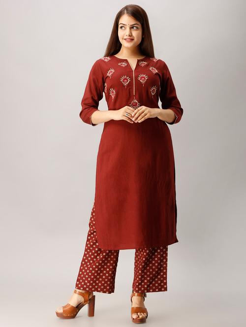 embroidered kurta palazzo set - 17010229 - Very Small Image - 1