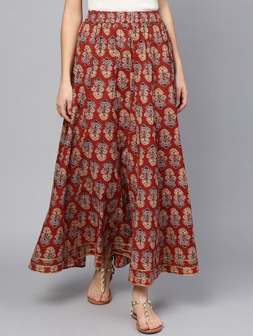 red cotton long skirt - 17010331 - Very Small Image - 1