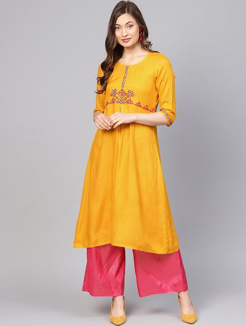 embroidered a-line kurta - 17010334 - Very Small Image - 1
