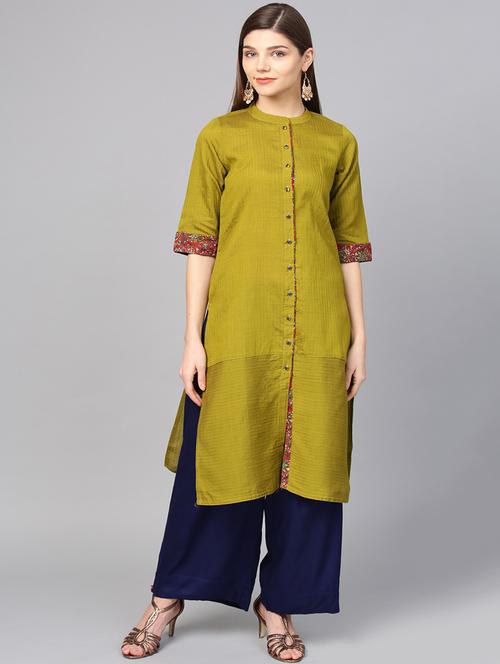 solid silk straight kurta - 17010335 - Very Small Image - 1