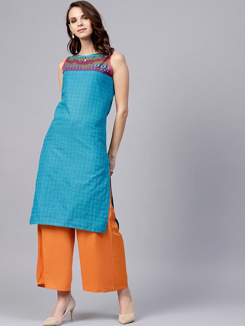 printed yoke straight kurta - 17010336 - Very Small Image - 1