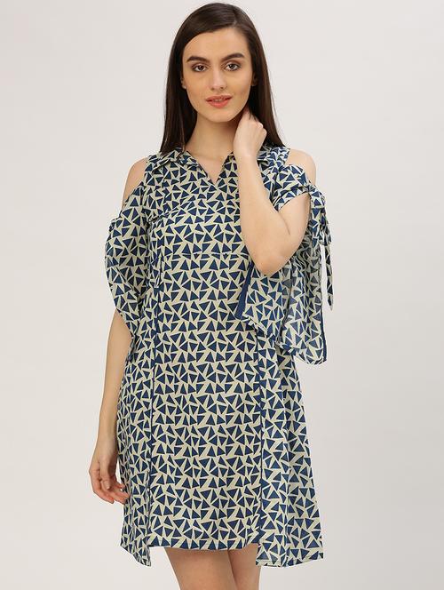 tie knot sleeved geometric a-line dress - 17010445 - Very Small Image - 1