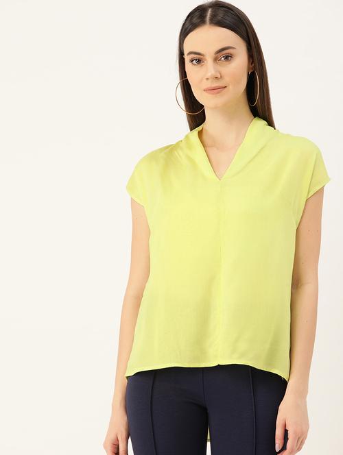 v neck solid high-low top - 17010738 - Very Small Image - 1