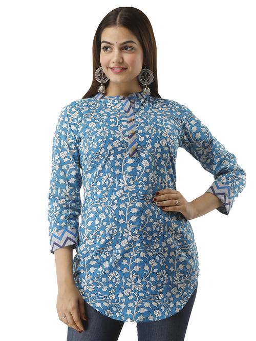 mandarin neck floral tunic - 17010902 - Very Small Image - 1