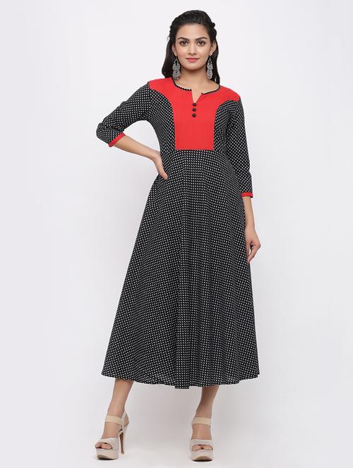 printed flared ethnic dress - 17010930 - Very Small Image - 1