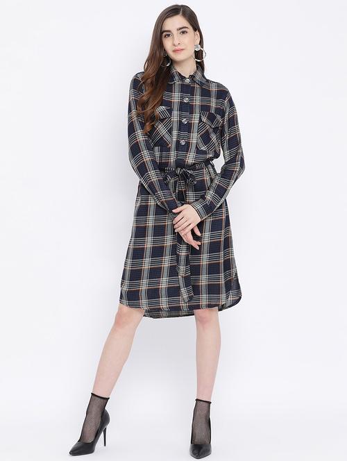 tie front checkered shirt dress - 17011001 - Very Small Image - 1