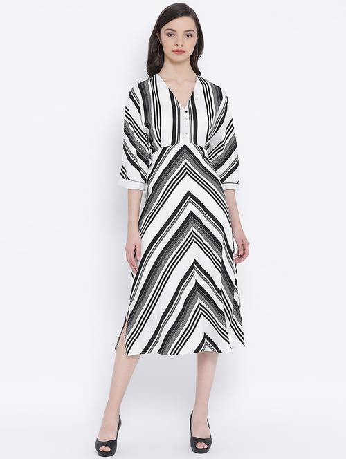 stripes tie back a-line dress - 17011005 - Very Small Image - 1