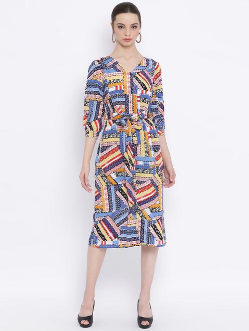 tie front multi print a-line dress - 17011007 - Very Small Image - 1