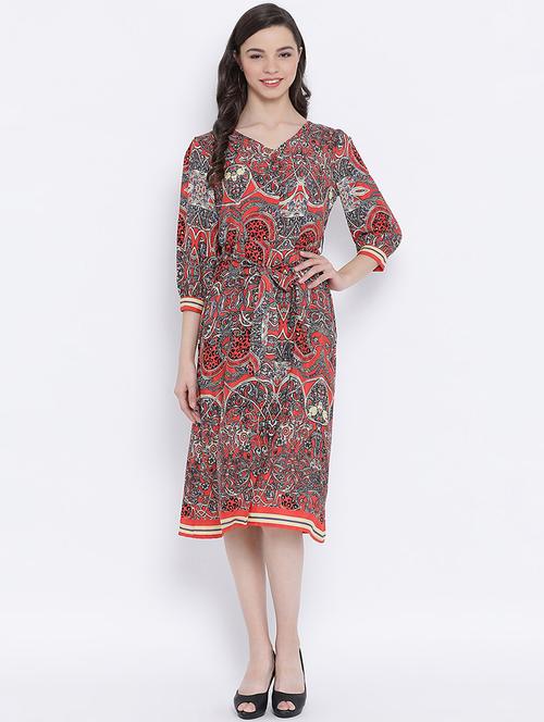 tie front graphic print a-line dress - 17011008 - Very Small Image - 1