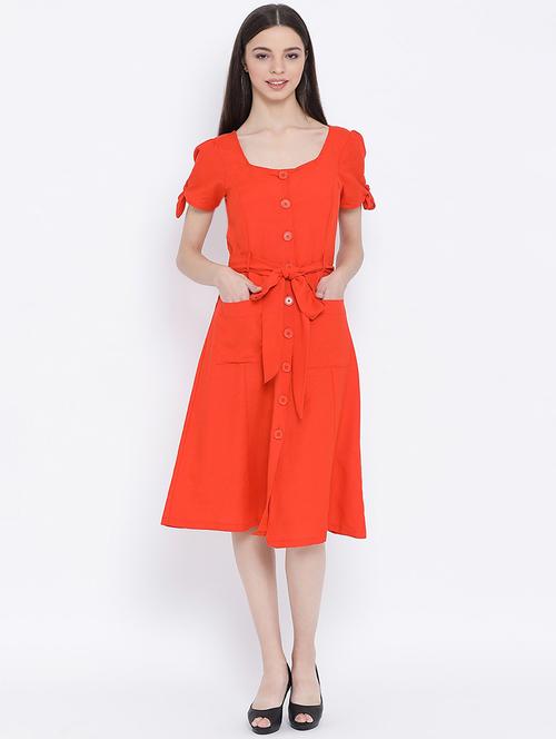 tie knot button down a-line dress - 17011011 - Very Small Image - 1
