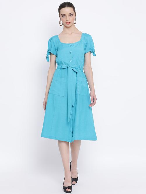tie knot button down a-line dress - 17011013 - Very Small Image - 1