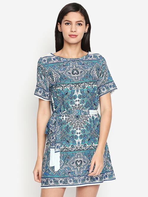 round neck graphic print a-line dress - 17011045 - Very Small Image - 1