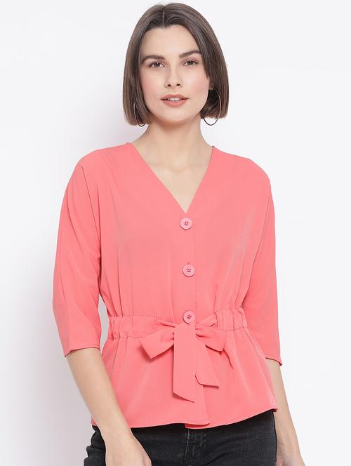 tie front button-up top - 17011051 - Very Small Image - 1