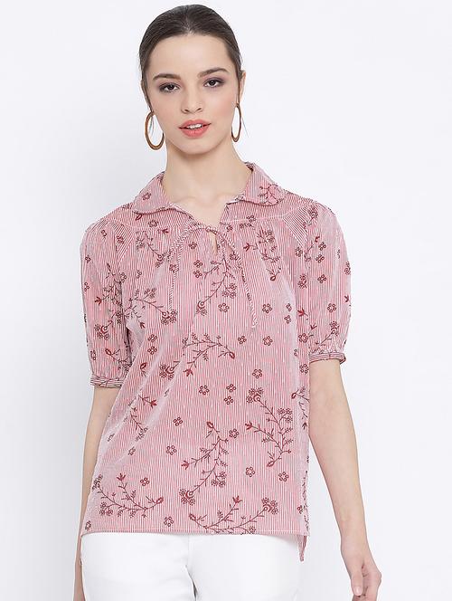 tie up neck floral striped top - 17011064 - Very Small Image - 1
