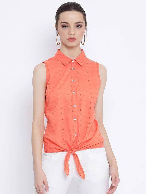 tie front schiffli shirt - 17011084 - Very Small Image - 1