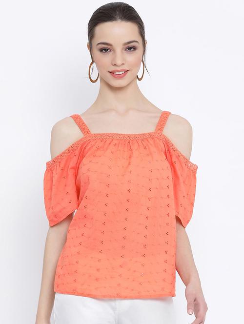 off shoulder schiffli top - 17011103 - Very Small Image - 1