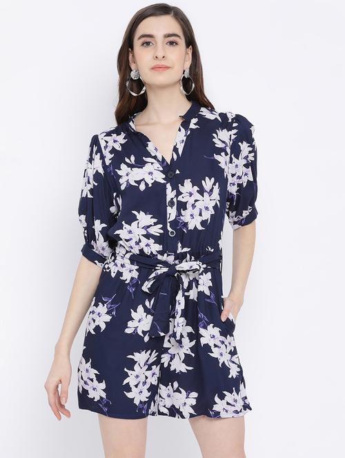 tie front floral romper - 17011111 - Very Small Image - 1