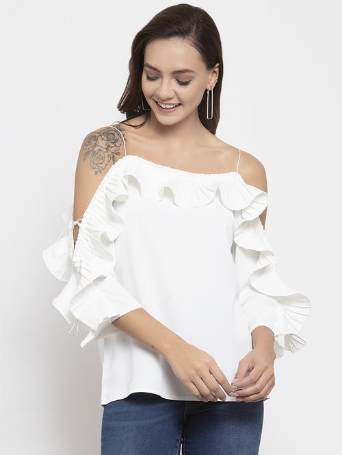 optic white ruffle detail top - 17012222 - Very Small Image - 1