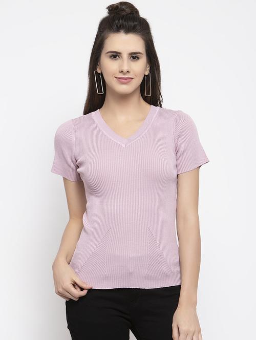 v neck lavender top - 17012257 - Very Small Image - 1