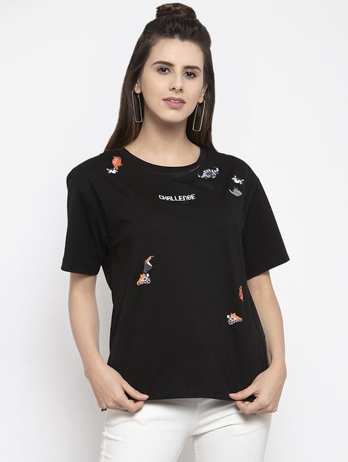 round neck embroidered top - 17012276 - Very Small Image - 1