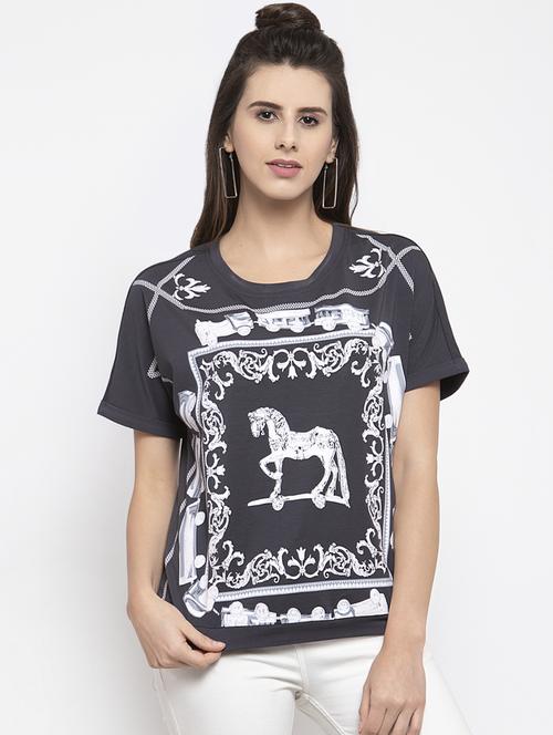 round neck printed top - 17012284 - Very Small Image - 1