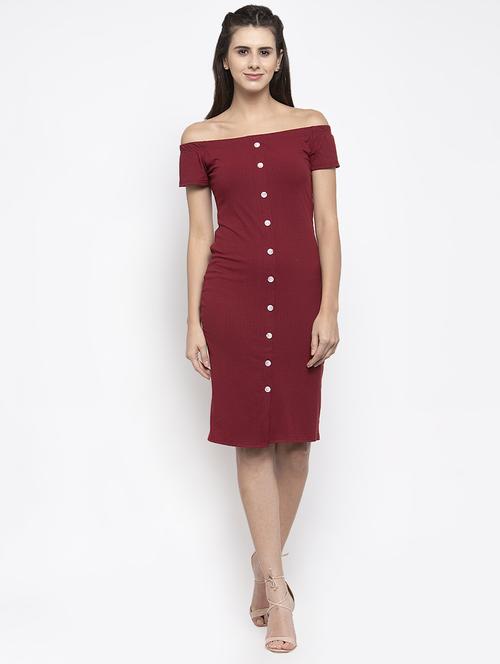 off shoulder button-up bodycon dress - 17012385 - Very Small Image - 1
