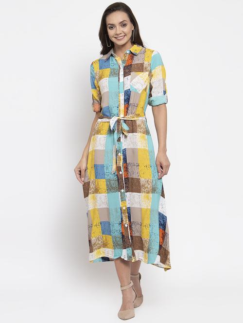 tie front checkered a-line dress - 17012389 - Very Small Image - 1