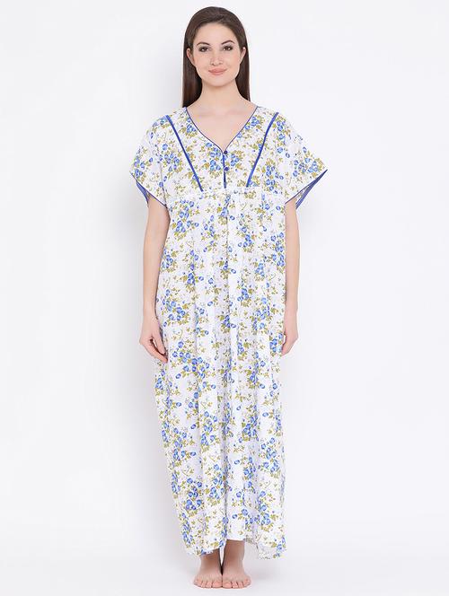 v-neck floral nighty - 17012528 - Very Small Image - 1