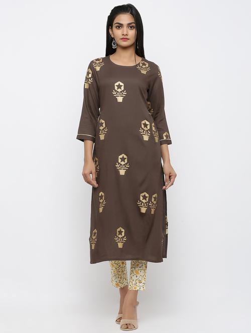 foil print kurta pant set - 17012822 - Very Small Image - 1
