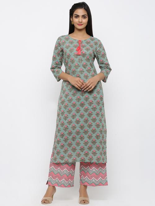 floral kurta palazzo set - 17012824 - Very Small Image - 1