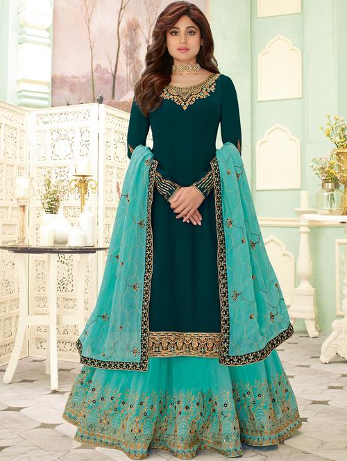 embroidered semi-stitched suit - 17012838 - Very Small Image - 1