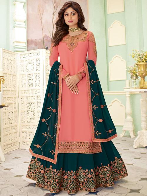embroidered semi-stitched suit - 17012841 - Very Small Image - 1