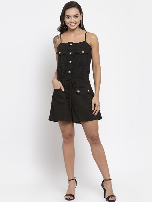 tie front button enhanced romper - 17012970 - Very Small Image - 1