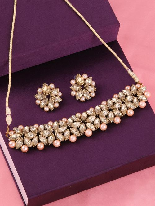 gold tone metal choker necklaces with earring - 17013394 - Very Small Image - 1