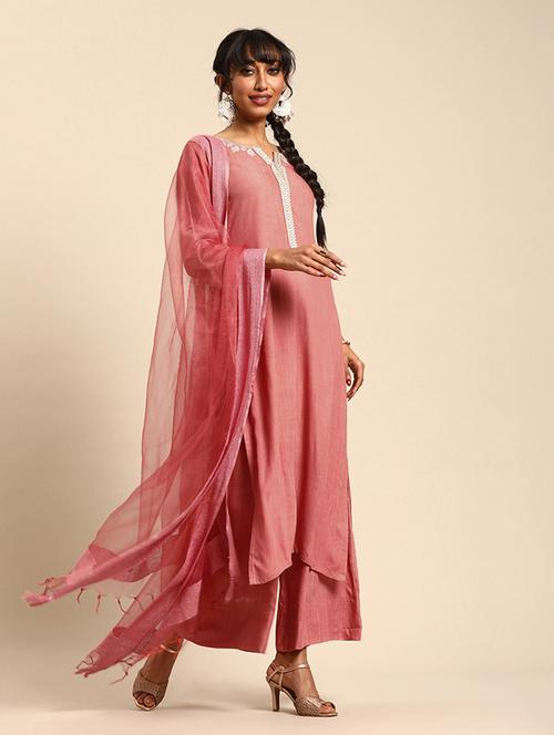 yoke embroidered suit set - 17013417 - Very Small Image - 1