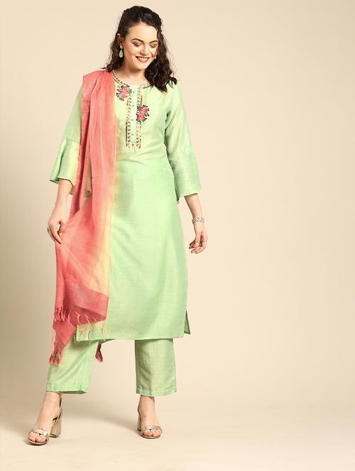 embroidered kurta suit set - 17013440 - Very Small Image - 1