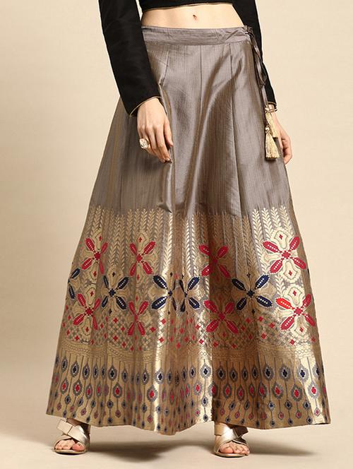 grey silk blend flared skirt - 17013535 - Very Small Image - 1