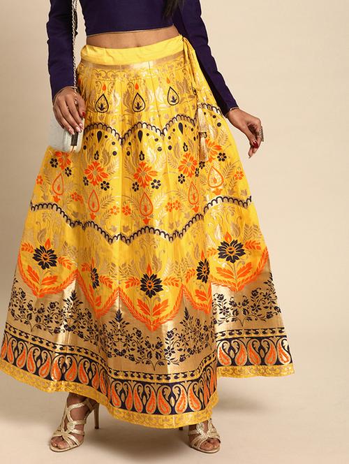 yellow silk blend flared skirt - 17013536 - Very Small Image - 1