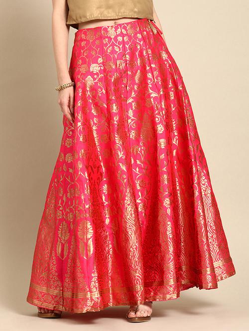 pink silk blend flared skirt - 17013537 - Very Small Image - 1