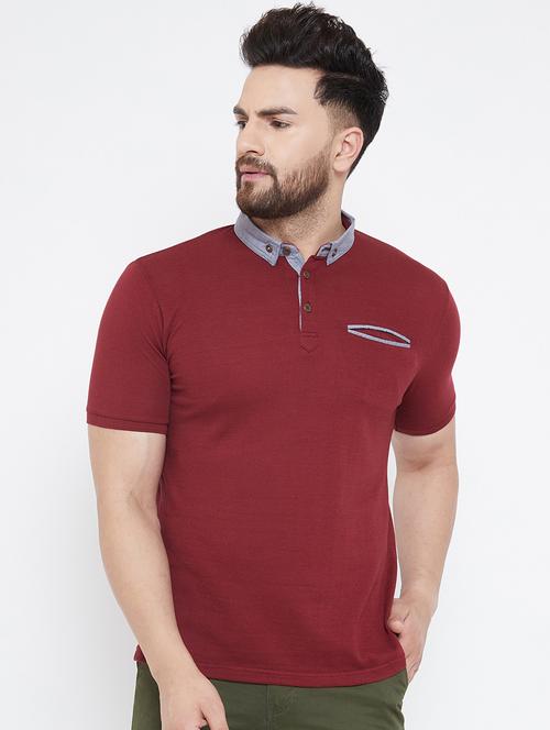 maroon solid collared t-shirt - 17013846 - Very Small Image - 1