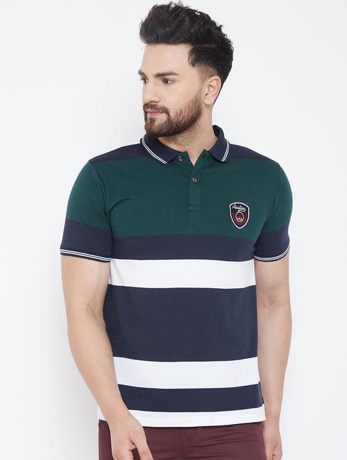 navy blue color block polo t-shirt - 17013853 - Very Small Image - 1