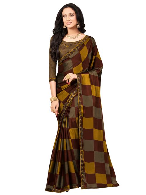 checkered printed saree with blouse - 17013989 - Very Small Image - 1
