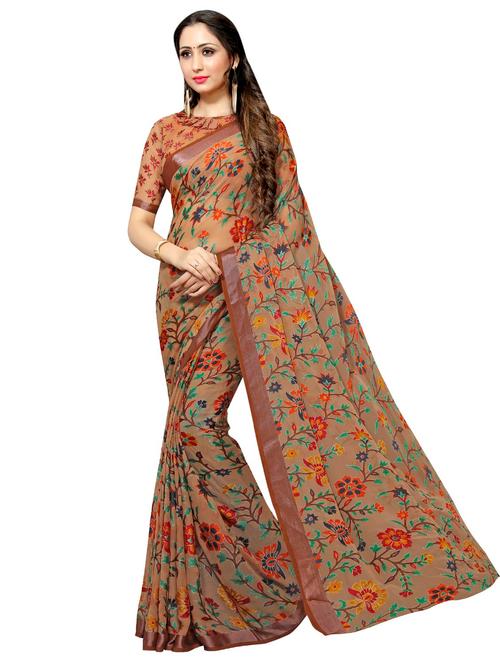 floral printed saree with blouse - 17013994 - Very Small Image - 1