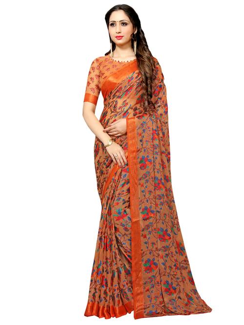 floral printed saree with blouse - 17013995 - Very Small Image - 1