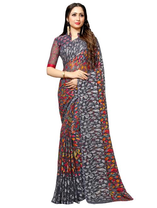 floral printed saree with blouse - 17014001 - Very Small Image - 1