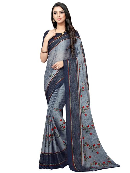 floral printed saree with blouse - 17014015 - Very Small Image - 1