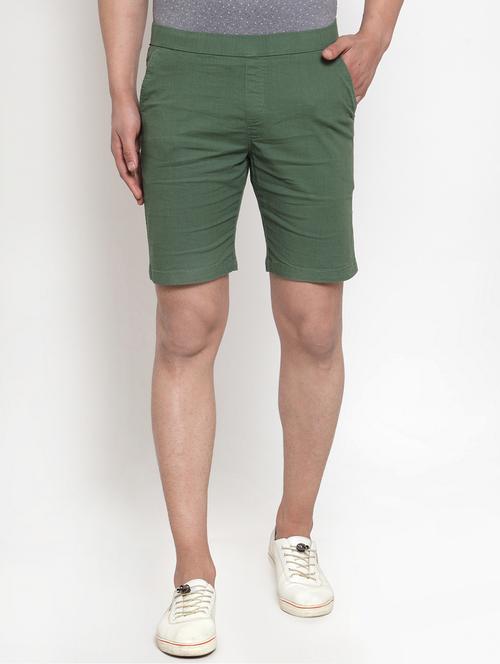 green solid linen bermuda shorts - 17014042 - Very Small Image - 1