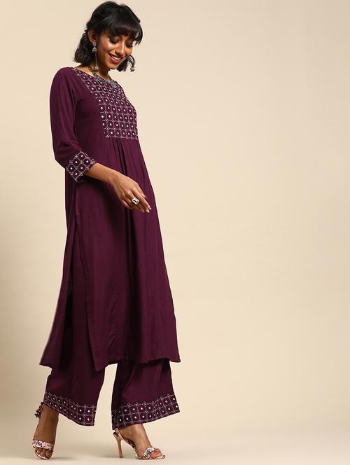 mirror work kurta palazzo set - 17014173 - Very Small Image - 1