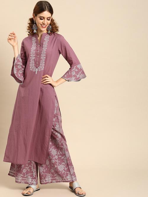 yoke embroidered kurta palazzo set - 17014174 - Very Small Image - 1