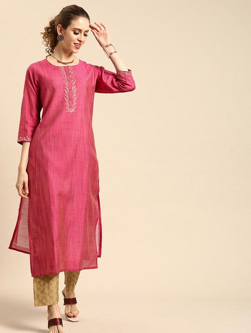 yoke embroidered straight kurta - 17014187 - Very Small Image - 1